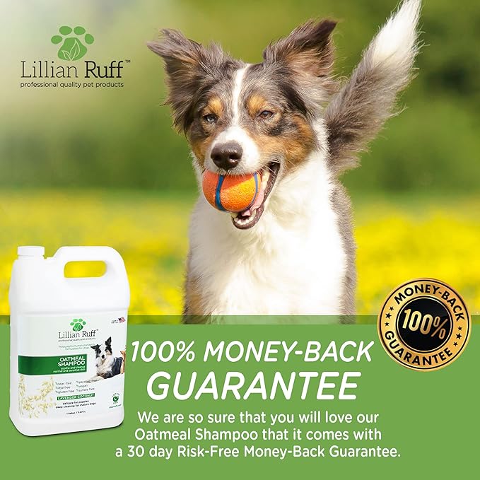 Lillian Ruff Calming Oatmeal Pet Shampoo for Dry Skin &amp; Itch Relief with Aloe &amp; Hydrating Essential Oils - Replenish Moisture &amp; Deodorize - Tearless Dog Shampoo for Normal/Sensitive Skin (Gallon)
