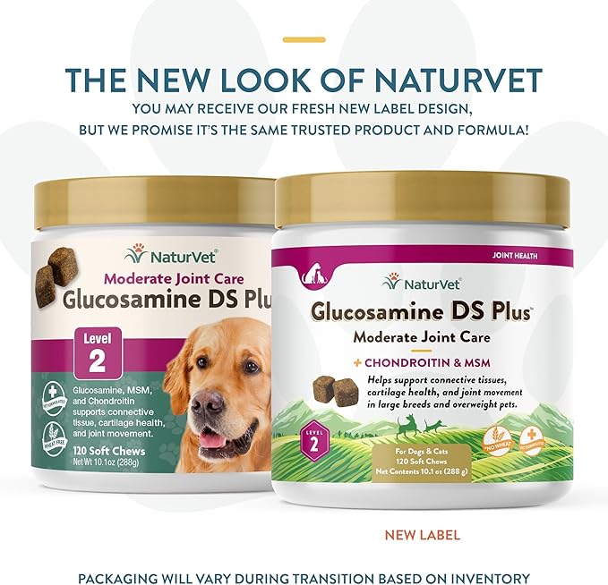 NaturVet – Glucosamine DS Plus - Level 2 Moderate Care – Supports Healthy Hip &amp; Joint Function – Enhanced with Glucosamine, MSM &amp; Chondroitin – for Dogs &amp; Cats–120 Soft Chews