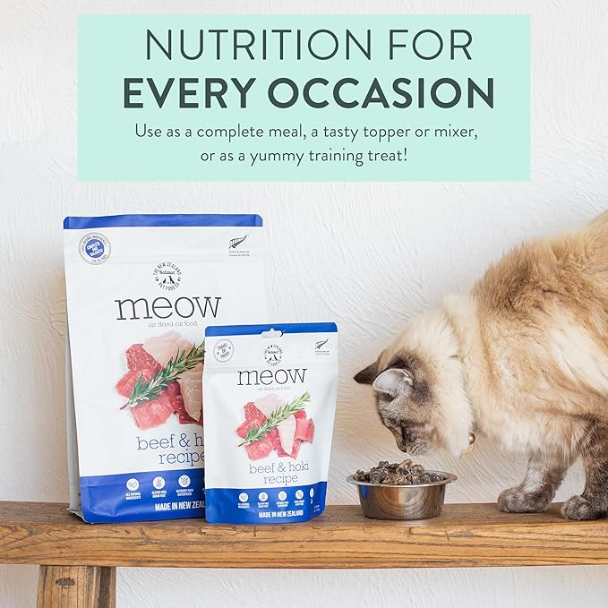 Meow Air Dried Cat Food - Beef &amp; Hoki Recipe - Topper, Mixer or as Cat Training Treats, All Life Stages - 26.5 oz