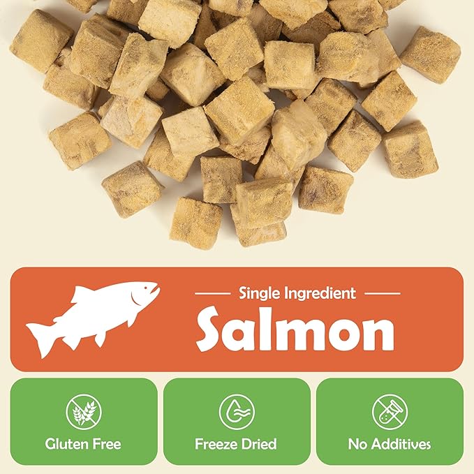 MON2SUN Freeze Dried Salmon Cat and Dog Treats, Single Ingredient Natural and Healthy Dog Snacks, High Protein Training Treats &amp; Food Topper, 6oz
