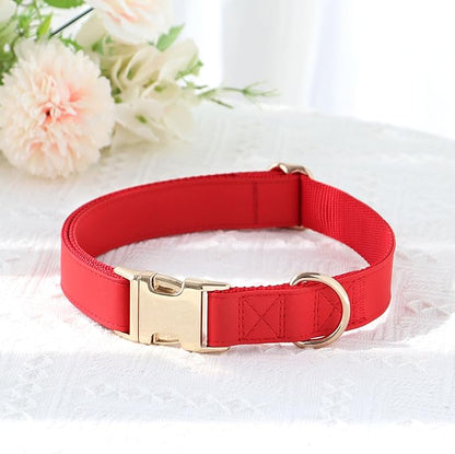 PET ARTIST Soft PU Leather Dog Collar, Bright &amp; Classic Red Dog Collar with Quick Release Rose Metal Buckle, Adjustable Nylon Padded Durable Pet Collars for Large Dogs Girl, Neck Fit 16-27"