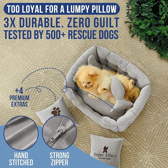 Luxury Dog Bed Chesterfield – Handcrafted Velvet Throne for Dogs | Joint Support, Calming &amp; Temp-Regulating Comfort | Durable 5+ Years, Anti-Claw, Washable 100+ Times – XS, Gray
