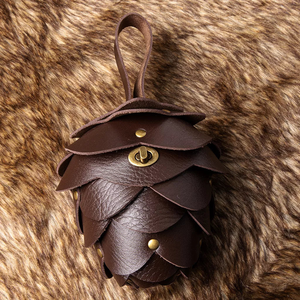 Acorn-Shaped Leather Petal Decor Pouch Bag