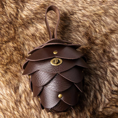 Acorn-Shaped Leather Petal Decor Pouch Bag