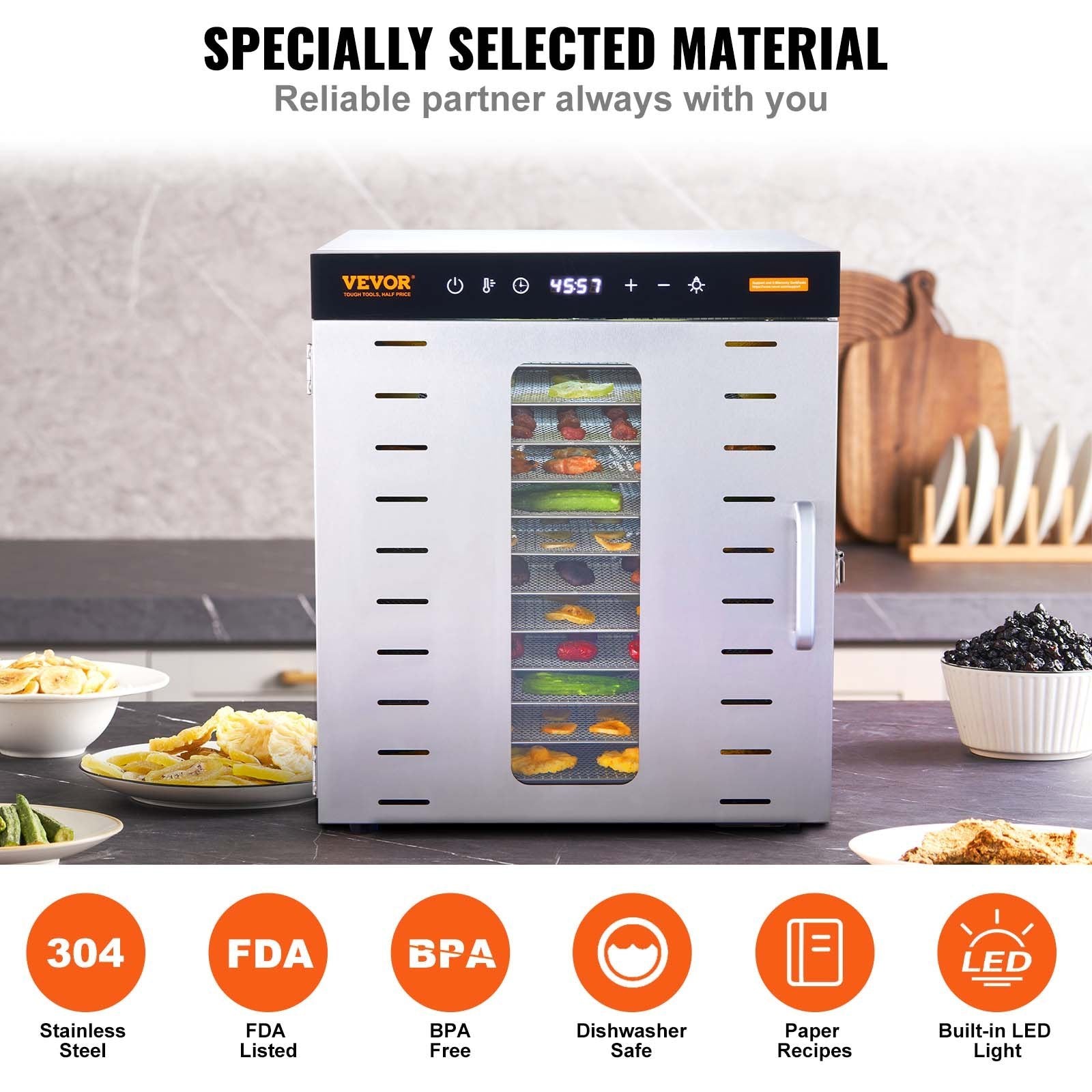 Food Dehydrator Machine, 10 Stainless Steel Trays, 1000W Electric Food Dryer with Digital Adjustable Timer &amp; Temperature for Jerky, Herb, Meat, Beef, Fruit, Dog Treats and Vegetables