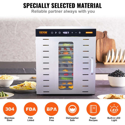 Food Dehydrator Machine, 10 Stainless Steel Trays, 1000W Electric Food Dryer with Digital Adjustable Timer &amp; Temperature for Jerky, Herb, Meat, Beef, Fruit, Dog Treats and Vegetables