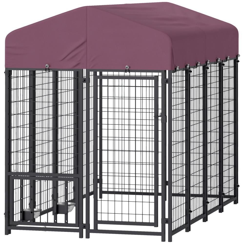 Welded Wire Outdoor Dog Kennel with 360° Rotating, Waterproof Cover, 7.9 x 4 x 6 ft