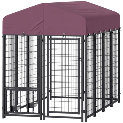 Welded Wire Outdoor Dog Kennel with 360° Rotating, Waterproof Cover, 7.9 x 4 x 6 ft