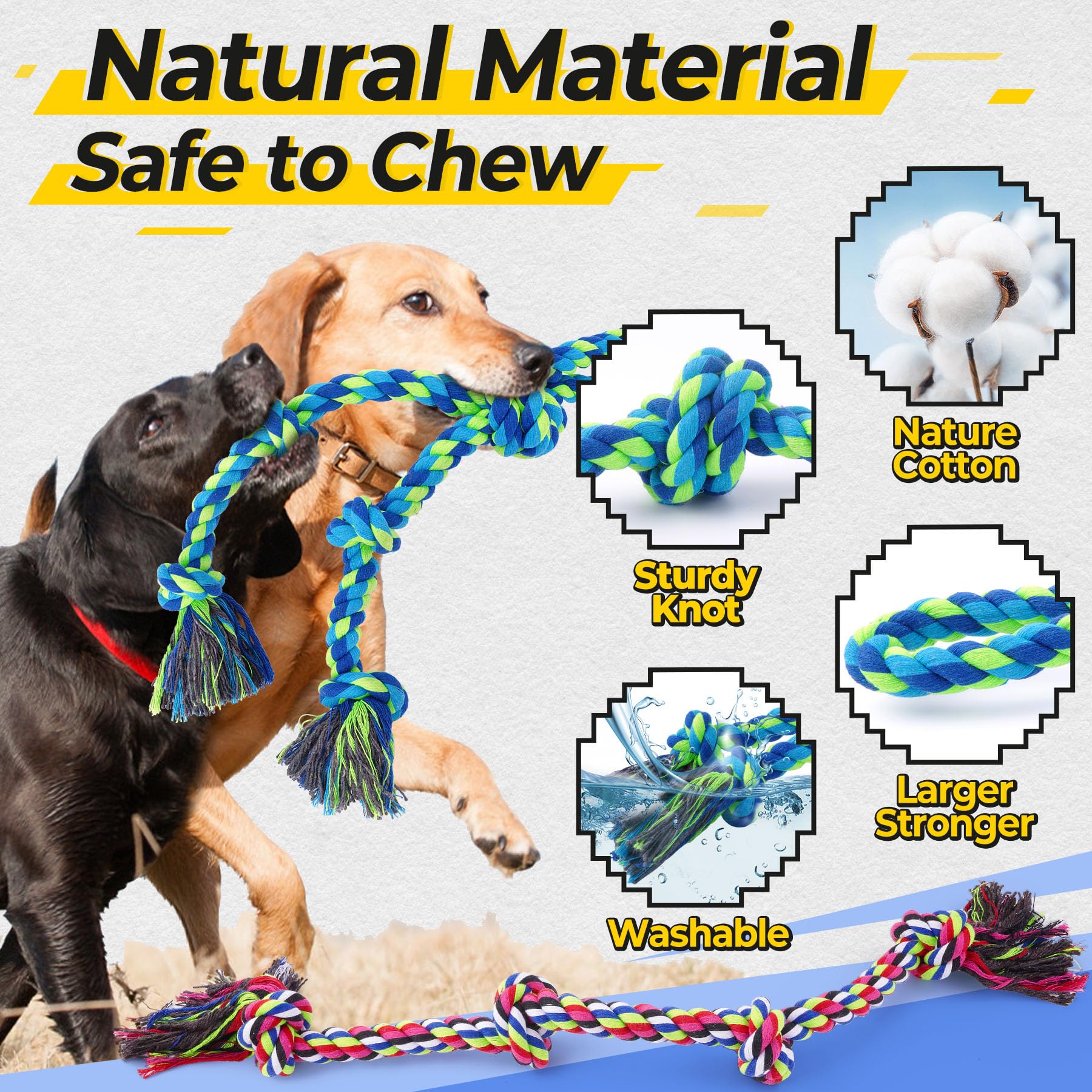 Tough Dog Rope Toys For Aggressive Chewers, Tough Tug Of War Dog Toys For Large, Medium &amp; Small Dogs