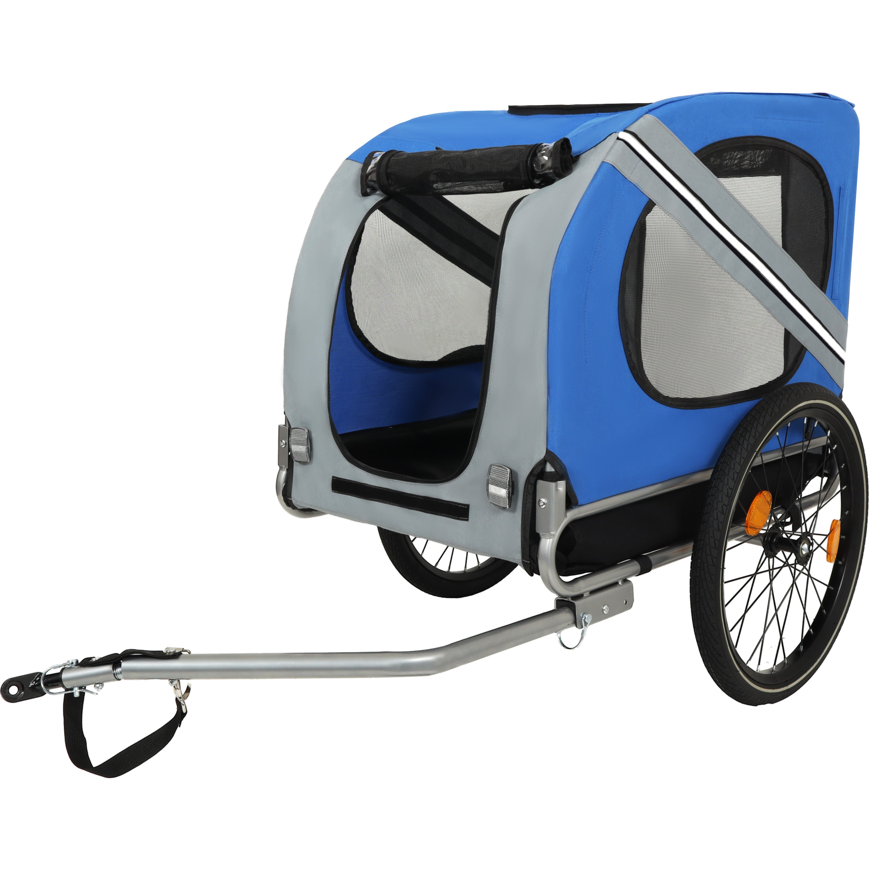 Large Folding Bike Trailer for Dogs – 66LB Capacity All-Terrain Pet Carrier, Durable Steel Frame for Cycling, Jogging, Camping &amp; Outdoor Adventures, Blue-Gray