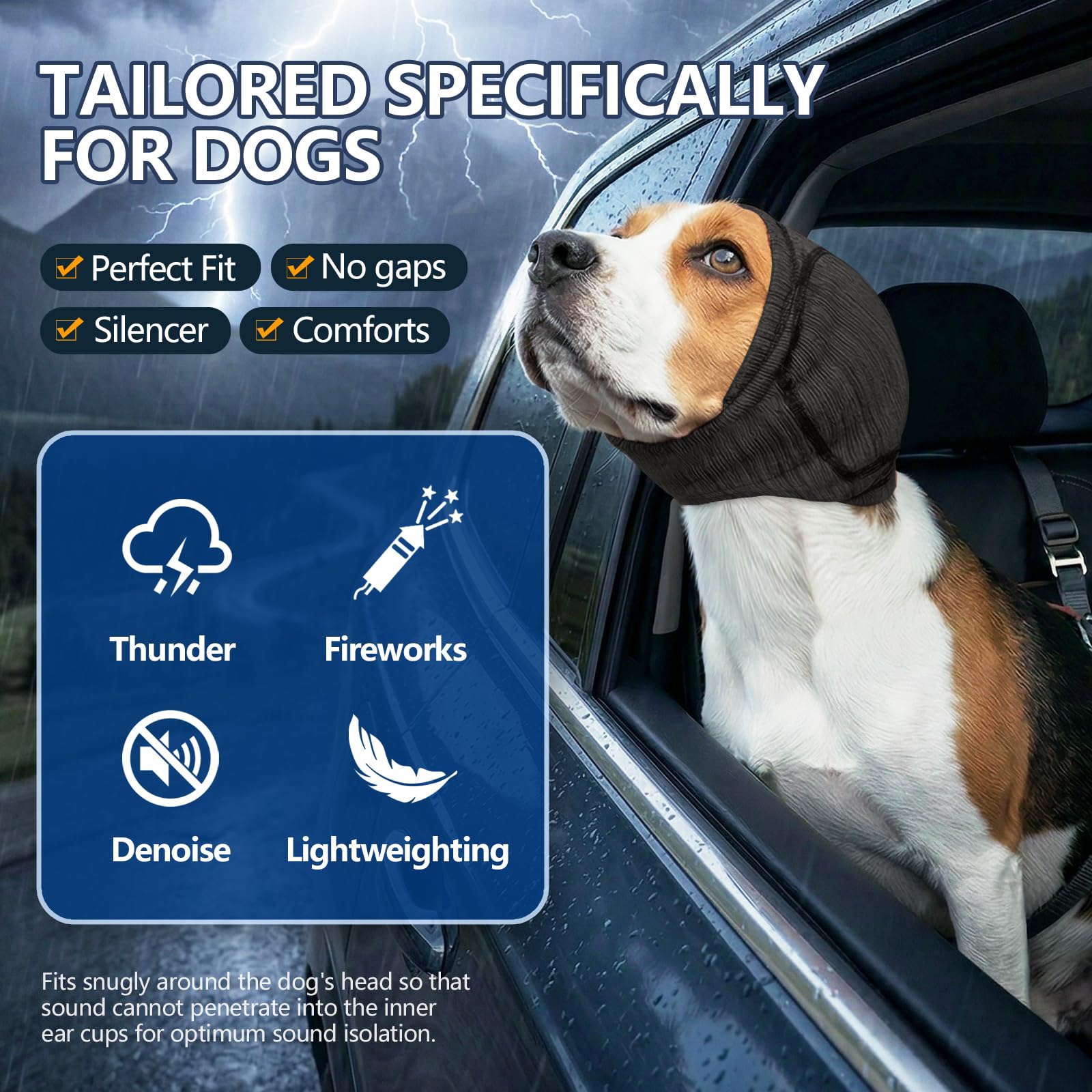 Soft Dog Ear Cover For Loud Noises,Thunderstorm&amp;Fireworks-Dog Ear Wrap Hematoma For Ears Surgery Recovery Prevent Shaking, Scratching-Dogs Head Cover For Bathing, Grooming, Rainy Walks,Swimming