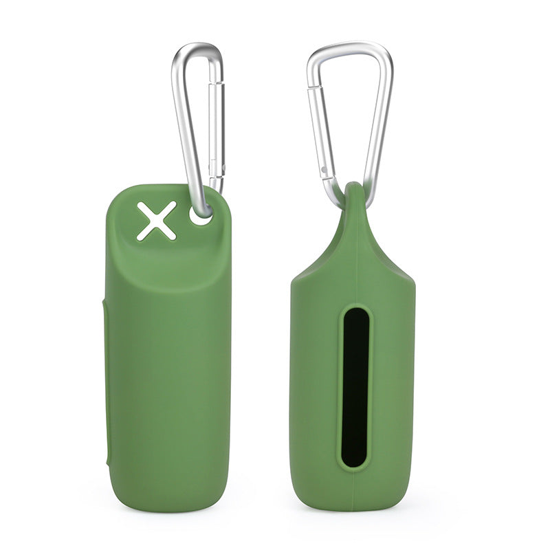 Silicone dog poop bag holder with dispenser, portable, hanging ring &amp; storage case