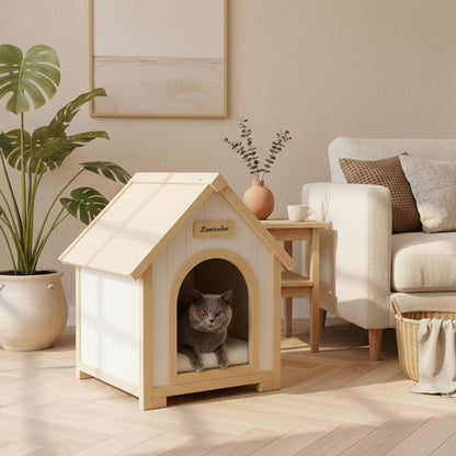 Indoor Dog House With Cushion Pet House For Small Dogs &amp; Cats - Creamy White / Light Yellow