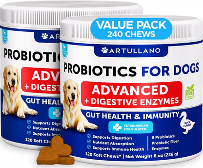 Probiotics for Dogs 240 Count 2-Pack Digestive Enzymes &amp; Prebiotics Gut Health