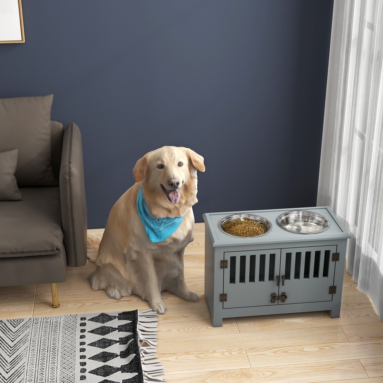 PawHut Large Elevated Dog Bowls with Storage Cabinet