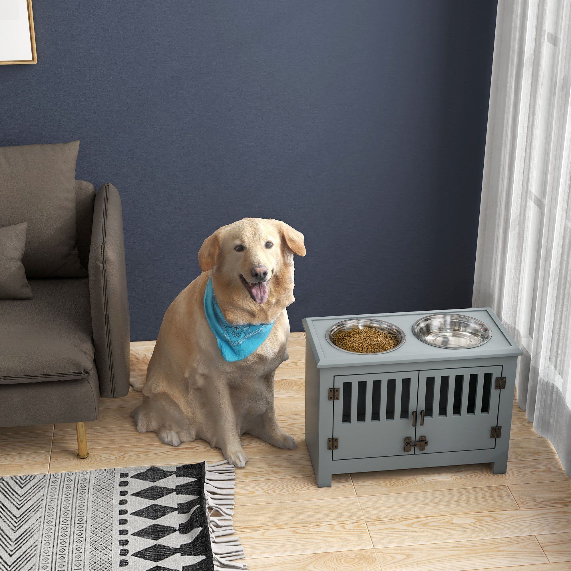 PawHut Large Elevated Dog Bowls with Storage Cabinet