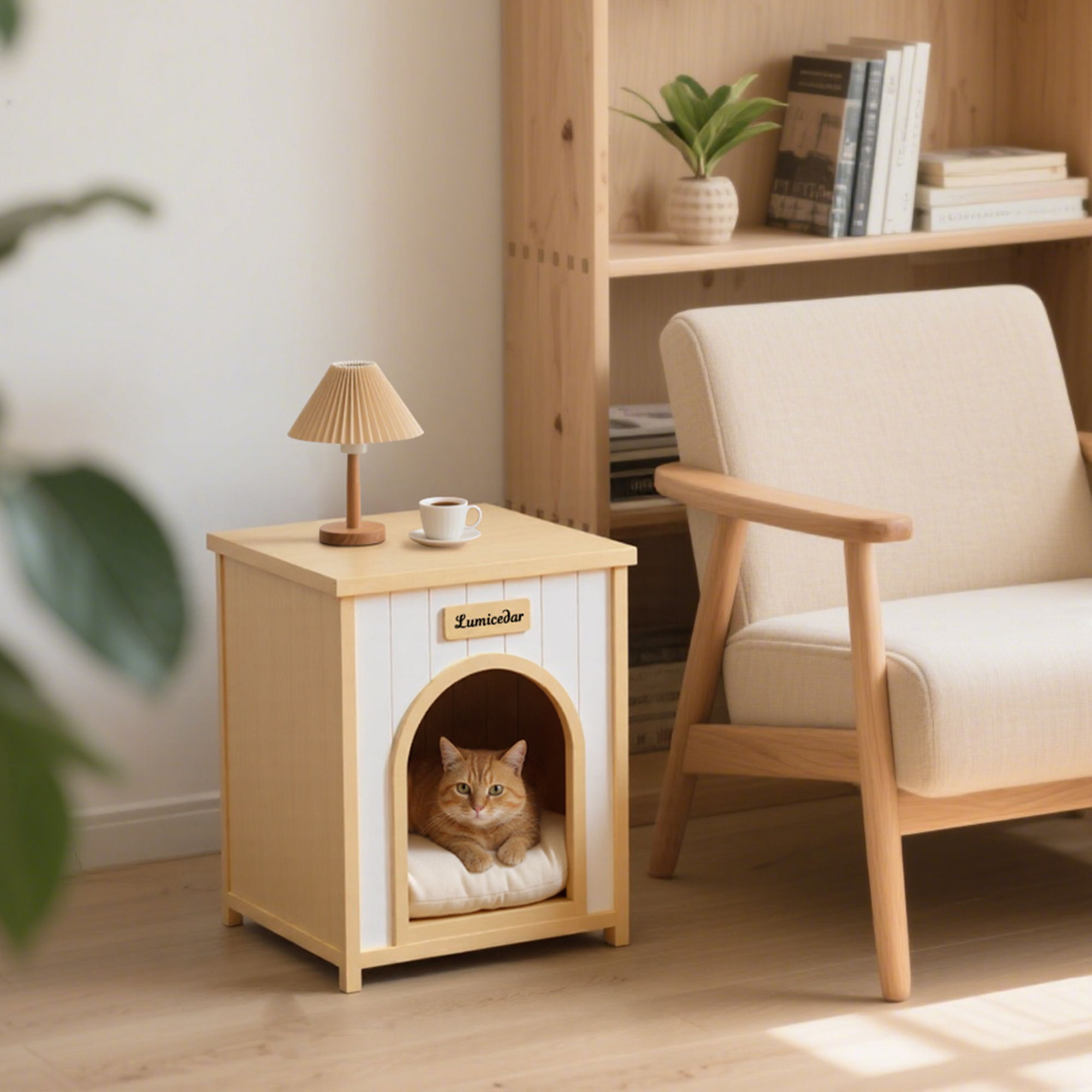 Indoor Dog House With Removable Cushion, Pet House For Cats &amp; Small Dogs - Cream White / Light Yellow