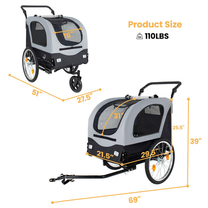 2-in-1 Bike Trailer &amp; Pet Stroller for Dogs up to 110lbs