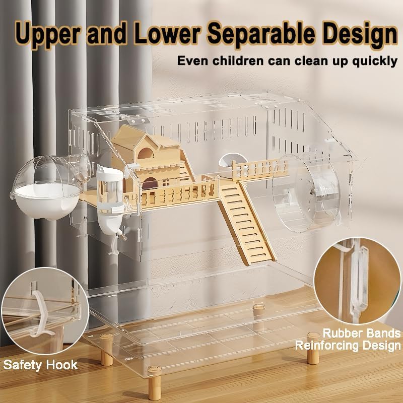 Acrylic Hamster Cage 2 Tier Habitat with Accessories Transparent Small Pets