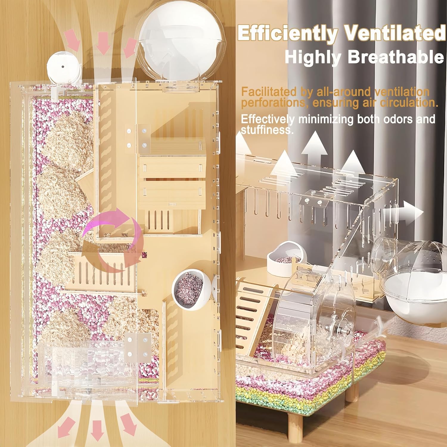 Acrylic Hamster Cage 2 Tier Habitat with Accessories Transparent Small Pets