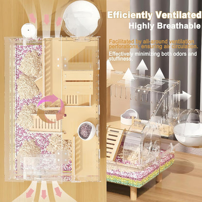 Acrylic Hamster Cage 2 Tier Habitat with Accessories Transparent Small Pets