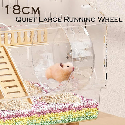 Acrylic Hamster Cage 2 Tier Habitat with Accessories Transparent Small Pets