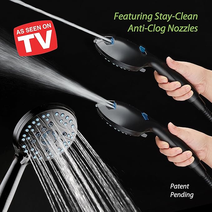 AquaCare High Pressure 8-mode Handheld Shower Head - Anti-clog Nozzles, Built-in Power Wash to Clean Tub, Tile &amp; Pets, Extra Long 6 ft. Stainless Steel Hose, Wall &amp; Overhead Brackets