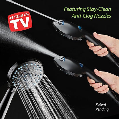 AquaCare High Pressure 8-mode Handheld Shower Head - Anti-clog Nozzles, Built-in Power Wash to Clean Tub, Tile &amp; Pets, Extra Long 6 ft. Stainless Steel Hose, Wall &amp; Overhead Brackets