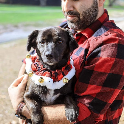 Huxley &amp; Kent Ruff Pet Scrunchy | Buffalo Check (Extra-Large) | Festive Christmas/Holiday Neckwear for Dogs/Cats | Fun Stretchable Costume Accessory | Soft Collar with Bells