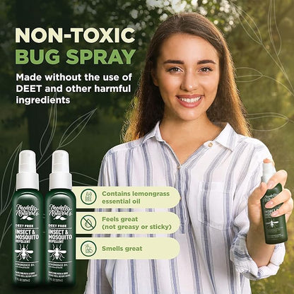 Deet-Free Insect &amp; Mosquito Repellent Pack of 2 (8 oz) – Nice Smelling Insect Repellent with Lemongrass Oil Safe for Pets and Kids – Bug Spray for Mosquitoes, Gnats, Black Flies, and No-See-ums