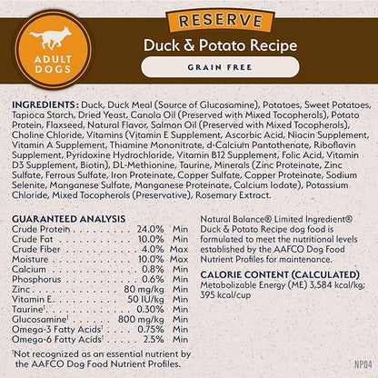 Natural Balance Limited Ingredient Adult Grain-Free Dry Dog Food, Reserve Duck &amp; Potato Recipe, 4 Pound (Pack of 1)