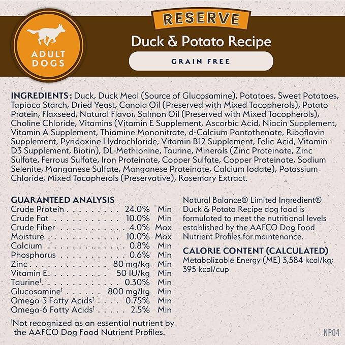 Natural Balance Limited Ingredient Adult Grain-Free Dry Dog Food, Reserve Duck &amp; Potato Recipe, 12 Pound (Pack of 1)