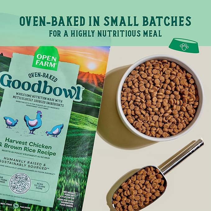 Open Farm Goodbowl, Oven-Baked Small Batch Dry Dog Food - Harvest Chicken &amp; Brown Rice Recipe, Includes Non-GMO Produce &amp; Grains, 3.5lb Bag (56oz Bag)