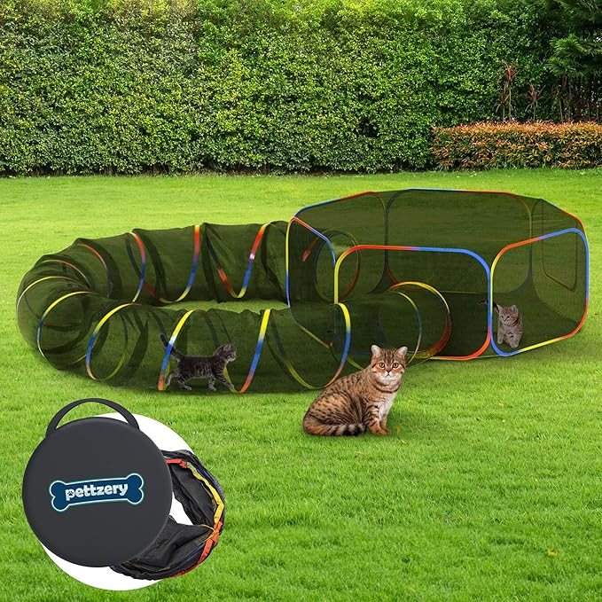 Outdoor Cat Enclosure - Portable Catio Playground for Cat Run, Kitty and Small Animals - Tent &amp; Tunnels for Outside and Indoor Play