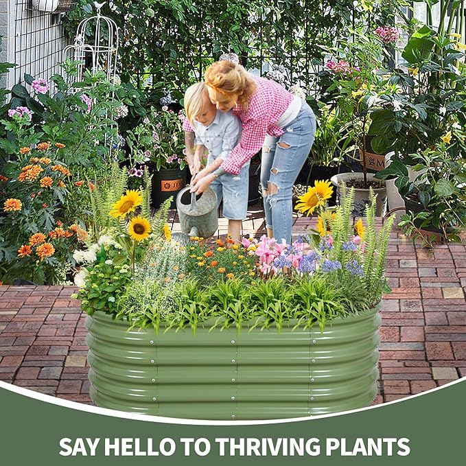 1MORE Galvanized Raised Garden Bed- Planter Garden Boxes Outdoor, Raised Beds for Gardening, 4x2x1.4ft Metal Garden Bed Kit for Vegetables Flower, Planter Raised Bed with Protective Tape &amp; Tools.Green