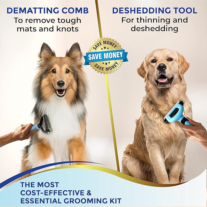 Large Deshedding Tool &amp; Dematting Comb – Grooming Brushes for Dogs, Cats, Horses – Reduce Shedding and Remove Knots, Mats and Loose Undercoat