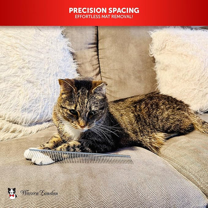 Warren London Cat DeMatter Pro Max | 9" Copper Grooming Comb for Cats | Detangles Mats, Knots &amp; Loose Fur – Gentle, No-Pull Design for Long, Thick, or Tangled Coats | Professional Cat Grooming Tool