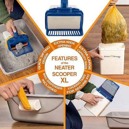 Neater Pet Brands Neater Scooper XL Cat Litter Scoop, 195 Refill Bags – Extra-Large Capacity Mess-Free Cat Litter Scooper with Bag for Large &amp; Multiple Cats, Spill-Proof Litter Box Scooper with Holder