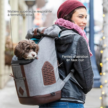 Kurgo Dog Carrier Backpack for Small Pets - Dogs &amp; Cats | TSA Airline Approved | Cat | Hiking or Travel | Waterproof Bottom | G-Train | Ruck Sack | Heather Grey
