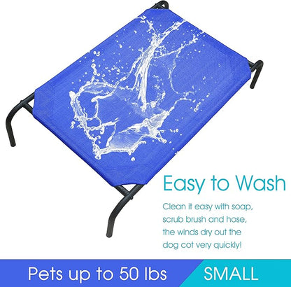 PHYEX Raised Pet Cot for Small Pets, Elevated Dog Bed with Breathable Mesh, Sturdy Steel Frame for Indoor &amp; Outdoor Use, Non-Slip Design, Easy Clean, 33-Inch Blue