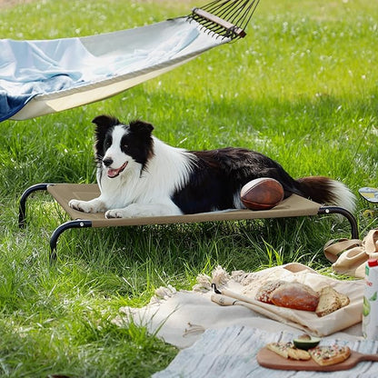 Bedsure Outdoor Elevated Dog Bed Large Sized Dog, Portable Indoor &amp; Outdoor Cooling Raised Cot Pet Hammock Bed with Skid-Resistant Feet, Frame with Breathable Mesh, Brown, 49 inches
