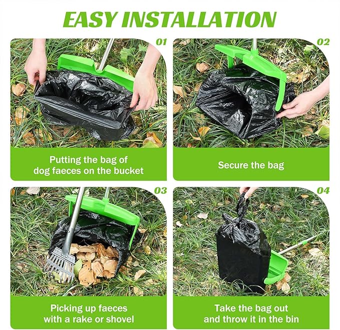 Pooper Scooper with Bag Attachment, 50 inches Long Handle Pooper Scooper, Poop Scooper for Dogs, Dog Poop Scooper for Yard, Pooper Scooper for Large Dogs Heavy Duty, Poop Scooper Bin &amp; Rake