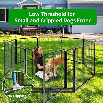 Dog Playpen Outdoor Extra Wide 8 Panels Heavy Duty Dog Fence 32" Height Anti-Rust with Doors Portable for RV Camping Yard, Total 21FT, 35 Sq.ft, Snowy Black
