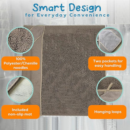 Pet 2-in-1 Dog Towel &amp; Mat – Transforms from Drying to Bath Mat, Ultra Soft, Absorbent &amp; Quick-Drying, Machine Washable Dog Towels with Detachable Non-Slip Mat and Hand Pockets (Large)