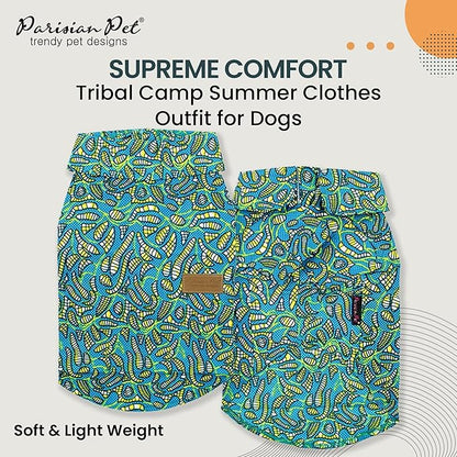 Parisian Pet Shirt - Tribal Camp Beach Outfit - 100% Cotton Summer Clothes - Stylish Dog Costume - Breathable Cool Pet Clothing - Machine Washable Shirts for Large Dogs - L