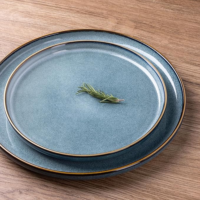 GBHOME Ceramic Dinnerware Sets for 6, 18 Pieces Stoneware Plates and Bowls Sets, Scratch Resistant Dishes, Dishwasher &amp; Microwave Safe, Space Blue