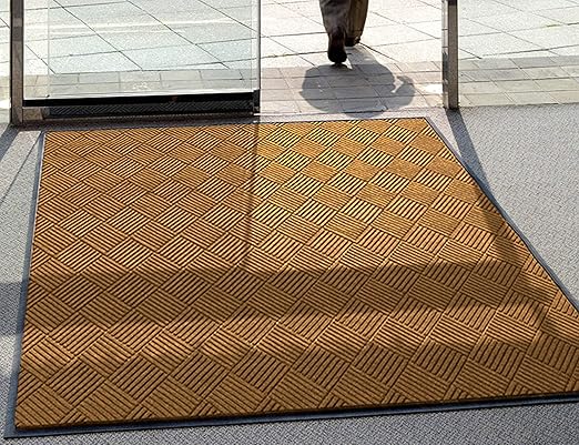 WaterHog Diamond | Commercial-Grade Entrance Mat with Rubber Border – Indoor/Outdoor, Quick Drying, Stain Resistant Door Mat (Medium Brown, 6&