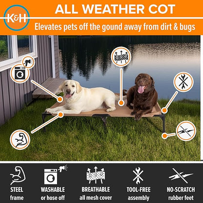K&amp;H Pet Products Outdoor Elevated Dog Cot, Cooling Raised Bed with Waterproof Breathable Mesh for Large Dogs, Portable Place Bed with Heavy-Duty Metal Frame, Oversized Hammock Style - Jumbo Tan