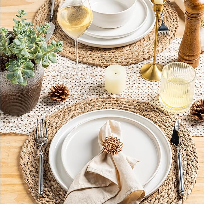 GBHOME Ceramic Dinnerware Sets for 4, 12 Pieces Stoneware Plates and Bowls Sets, Reactive Glaze Dishes -Scratch Resistant, Dishwasher&amp;Microwave Safe-Star White