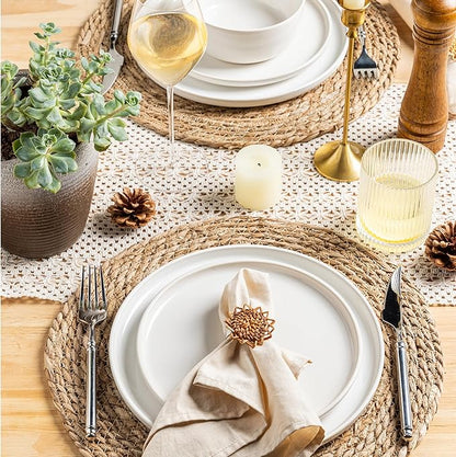 GBHOME Ceramic Dinnerware Sets for 4, 12 Pieces Stoneware Plates and Bowls Sets, Reactive Glaze Dishes -Scratch Resistant, Dishwasher&amp;Microwave Safe-Star White